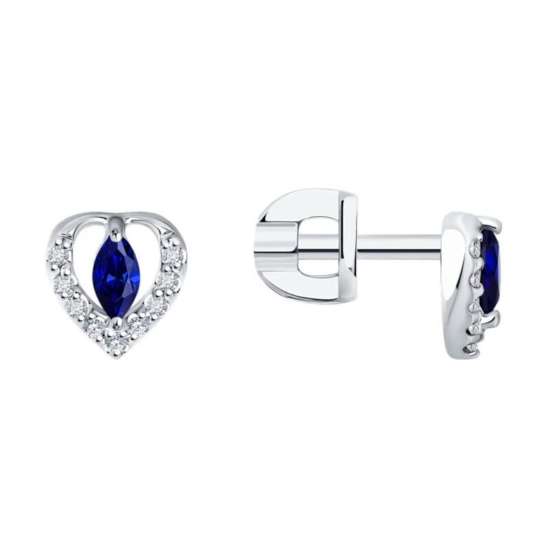 White gold earrings with diamonds and sapphires - Image 2