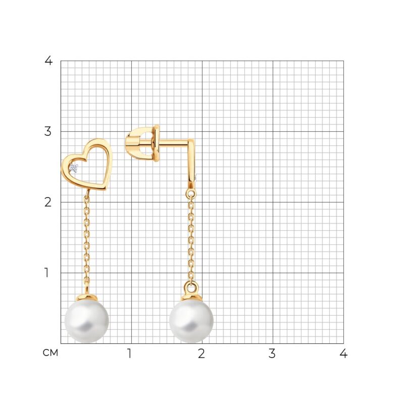 Gold Earrings with Diamonds and Pearls - Image 3