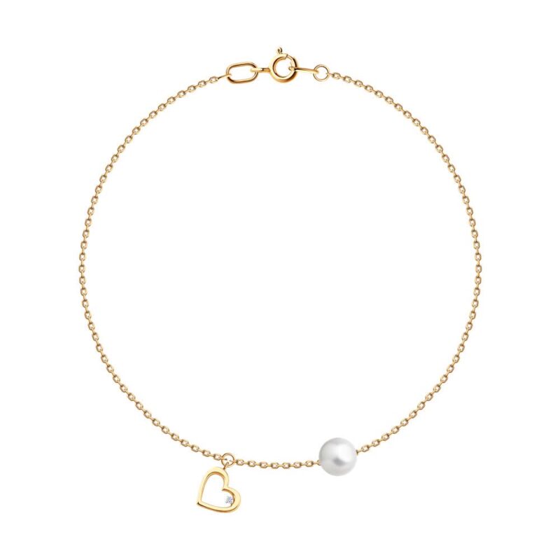 Golden Pearl & Diamond Heart Bracelet