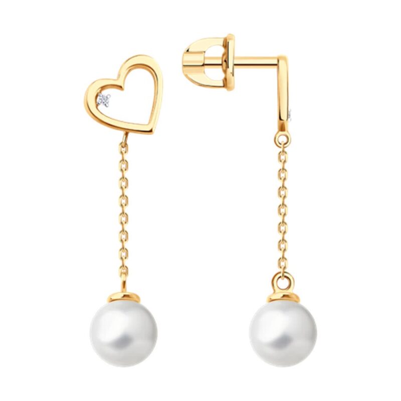 Gold Earrings with Diamonds and Pearls - Image 2