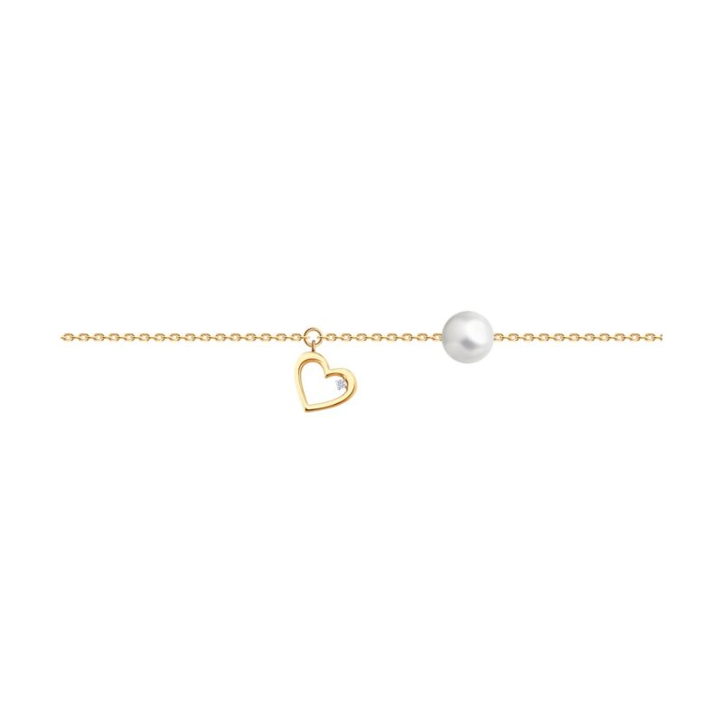 Golden Pearl & Diamond Heart Bracelet - Image 3