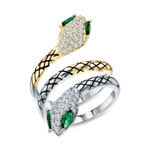 Silver ring with enamel and cubic zirconia