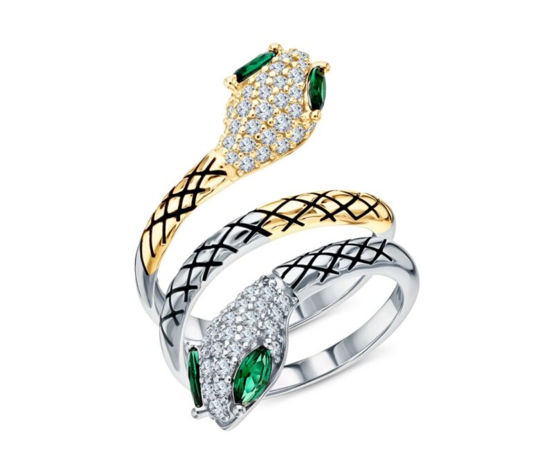 Silver ring with enamel and cubic zirconia