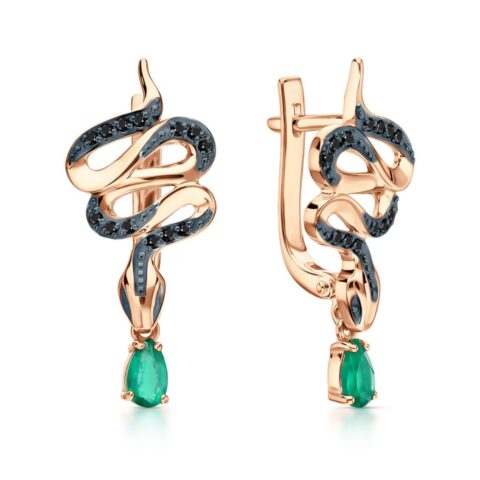 Gold earrings with natural diamonds and natural agates