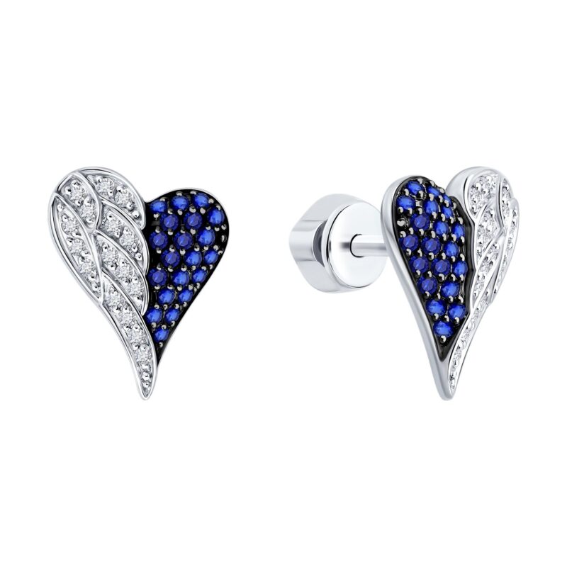 Midnight Heart Diamond & Sapphire Stud Earrings - Image 2