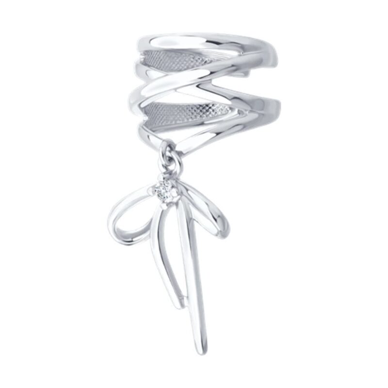 Chic silver ear cuff earring adorned with sparkling cubic zirconia - Image 2