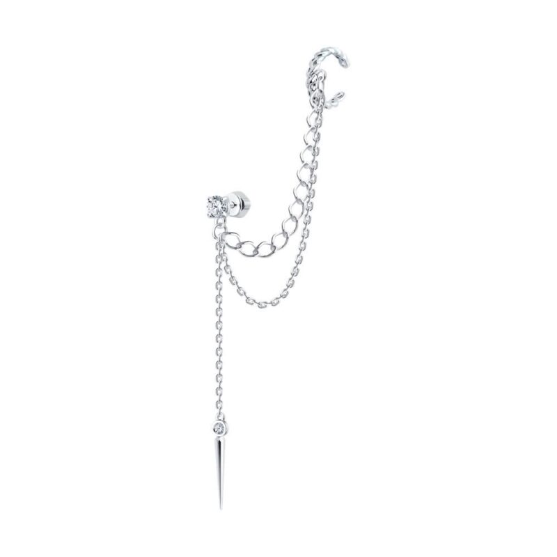Silver Spike Chain Ear Cuff