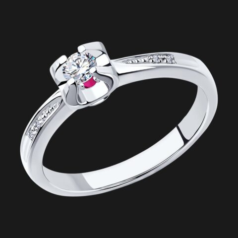 White gold ring with diamonds and ruby