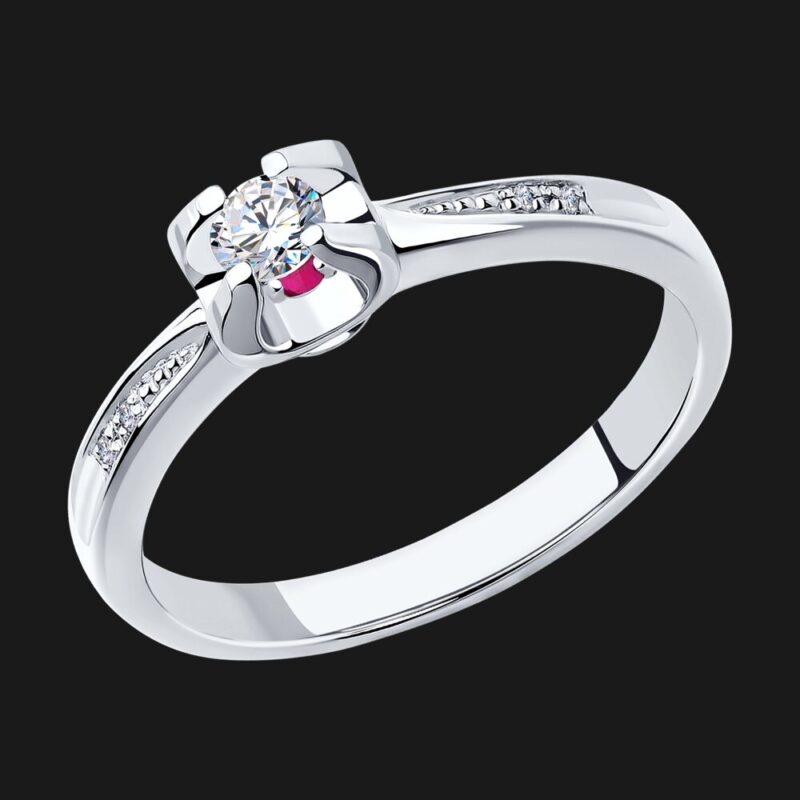 White gold ring with diamonds and ruby
