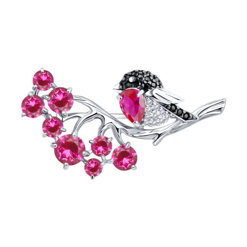Ruby Songbird Brooch