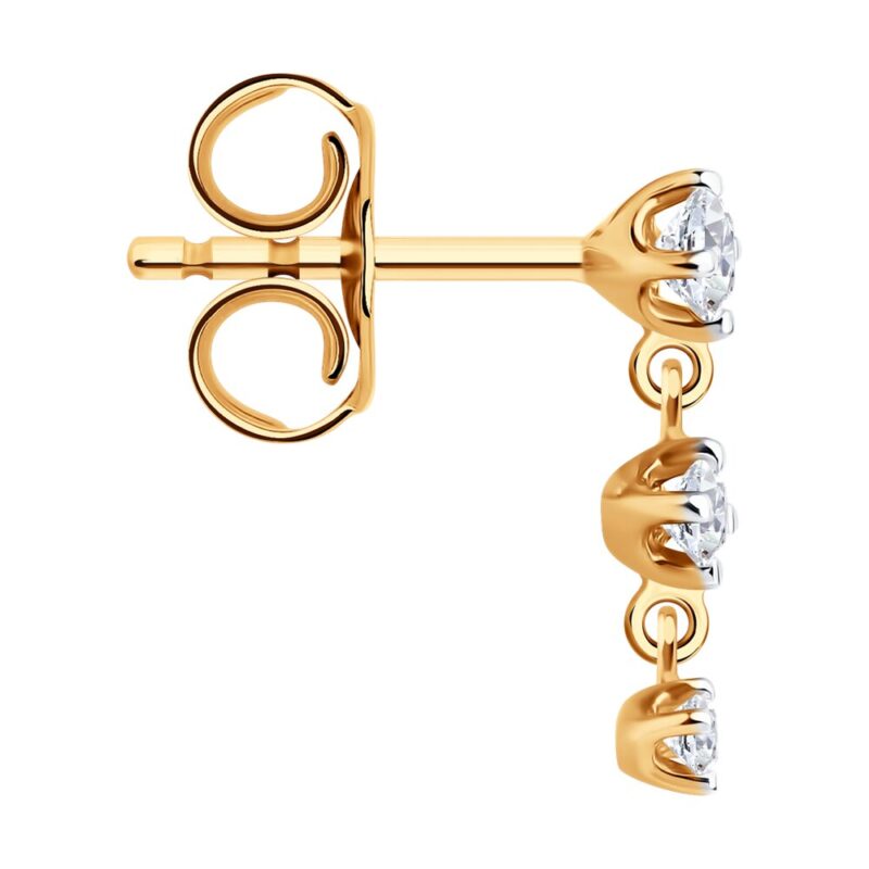 Triple Drop Gold Stud Earring with Cubic Zirconia - Image 3
