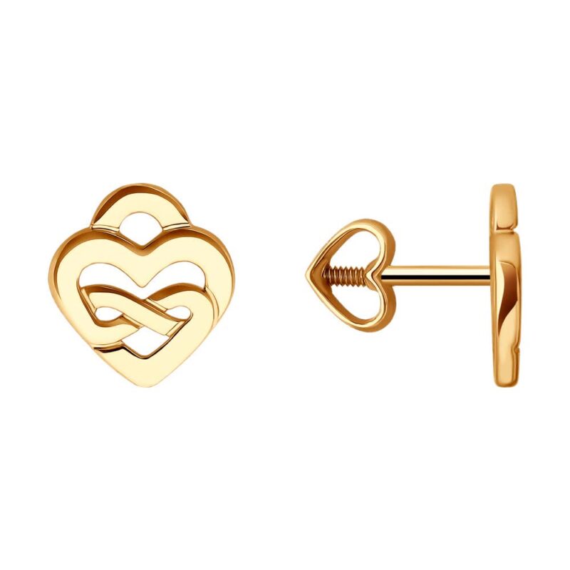 Interlocking Hearts Gold Stud Earrings