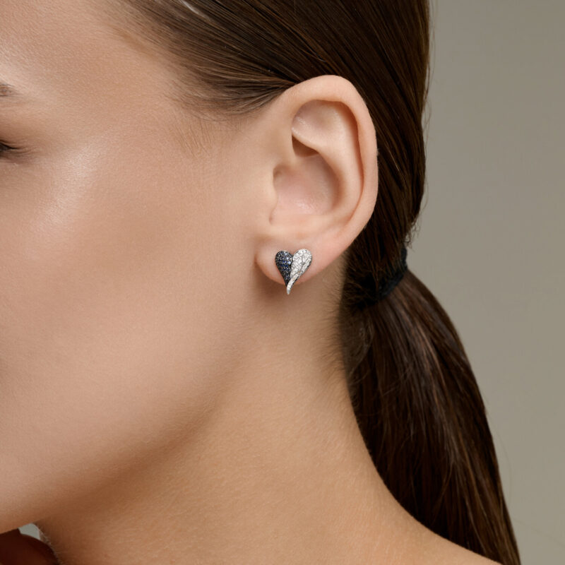 Midnight Heart Diamond & Sapphire Stud Earrings - Image 3