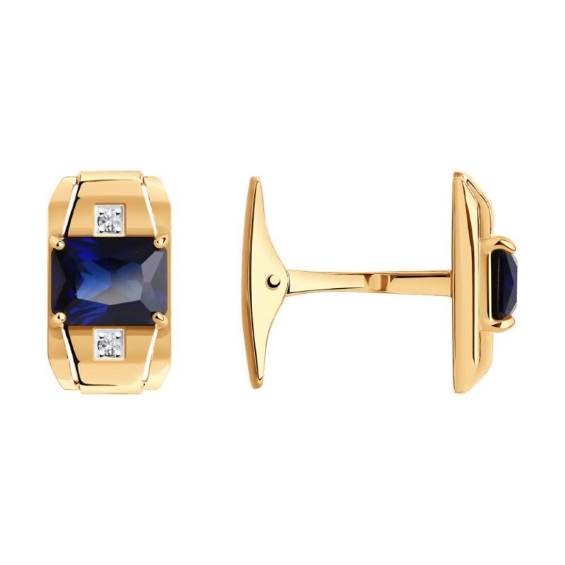 Cufflinks made of gold with corundum and cubic zirconia