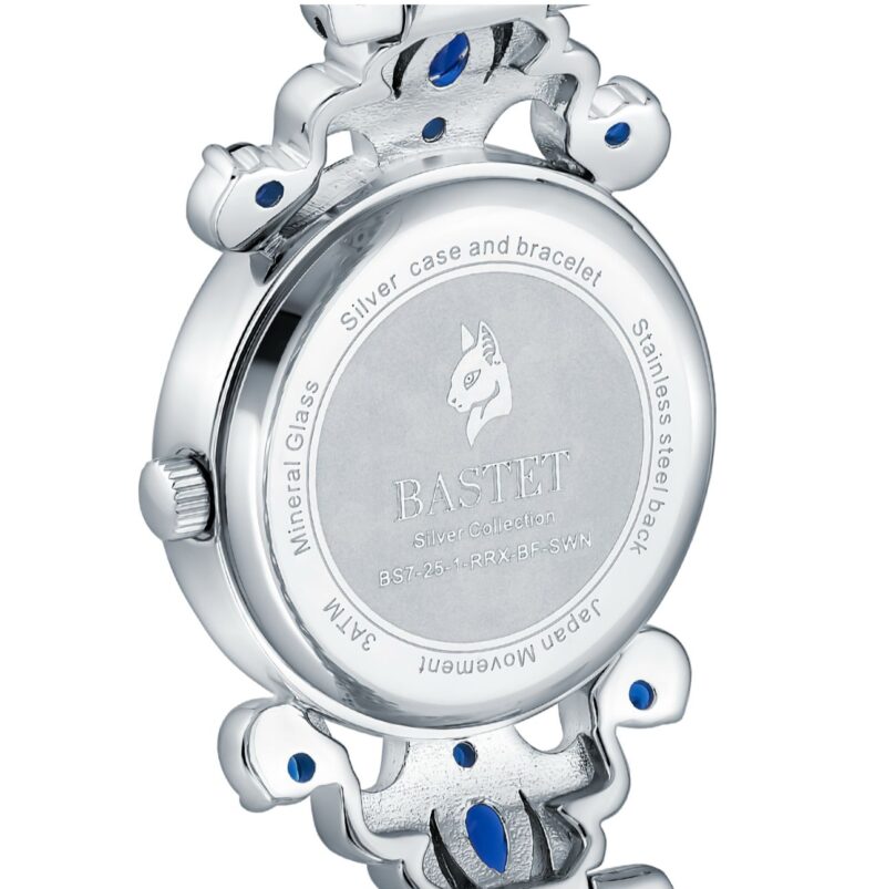 Bastet Silver-Tone Mother-of-Pearl Watch with Blue Gemstones - Image 4