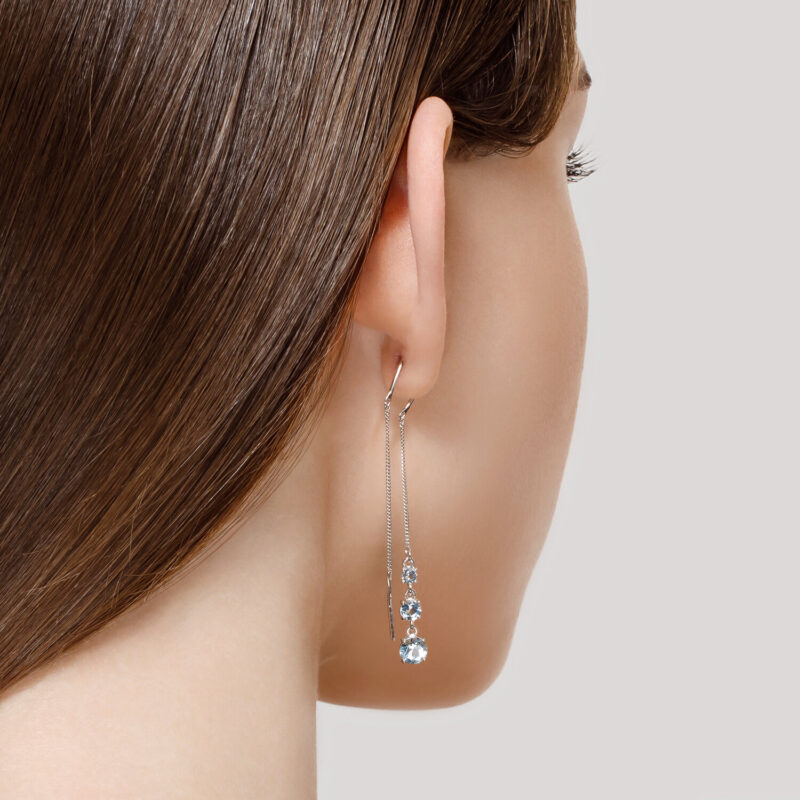 Cascading Blue Topaz Threader Earrings - Image 3