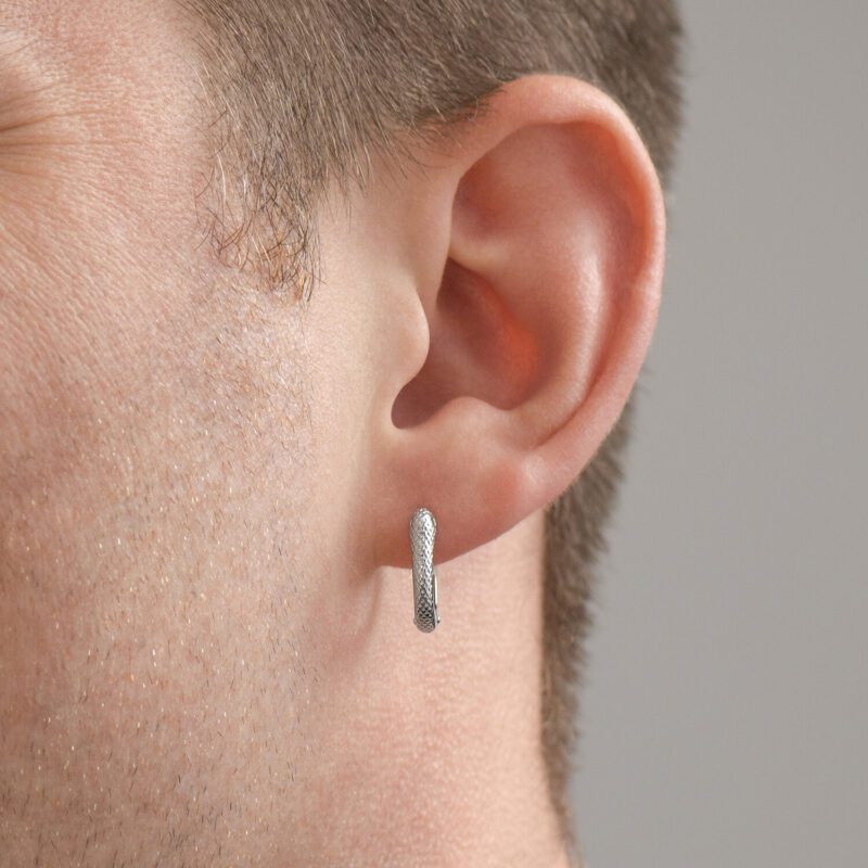 Silver Serpent Huggie Earring with Green Eye - Image 2