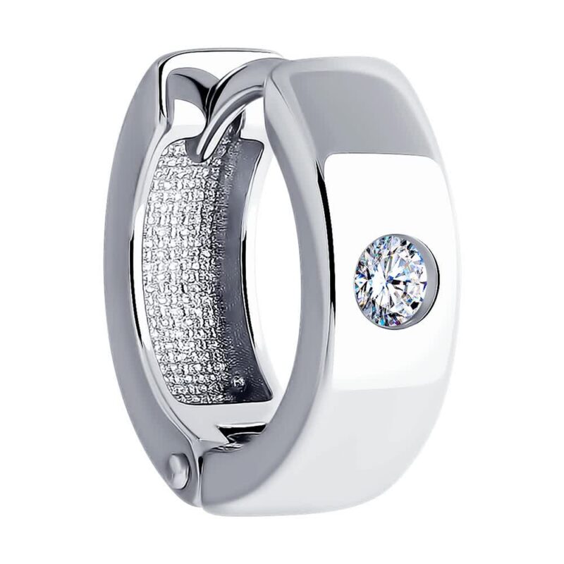 Contemporary Silver Huggie with CZ