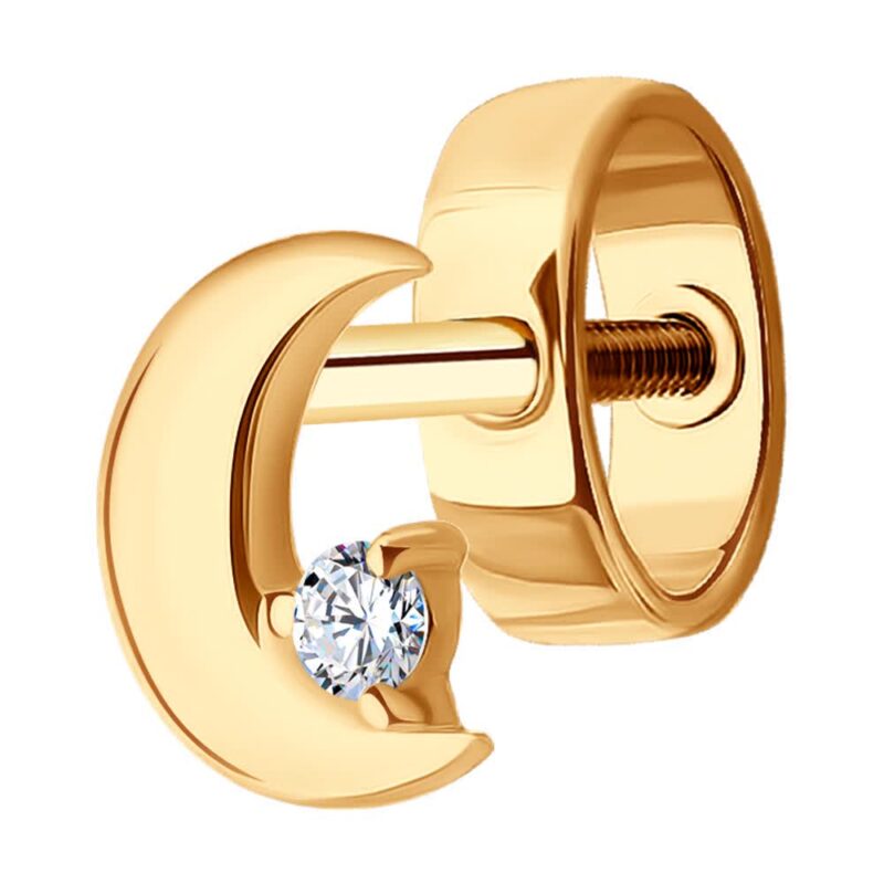 Crescent Moon Gold Earring with Cubic Zirconia