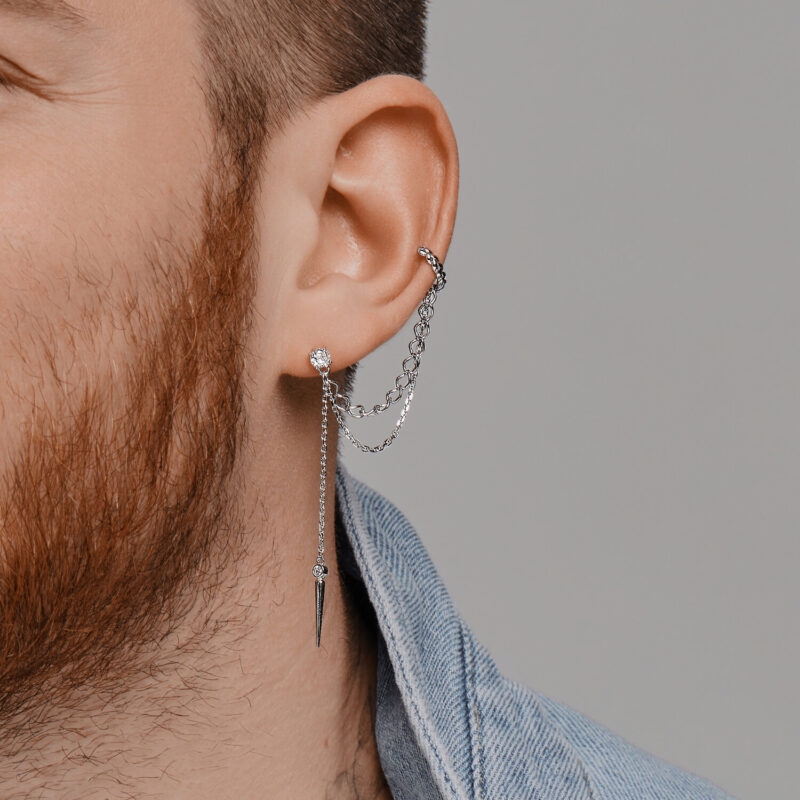 Silver Spike Chain Ear Cuff - Image 2