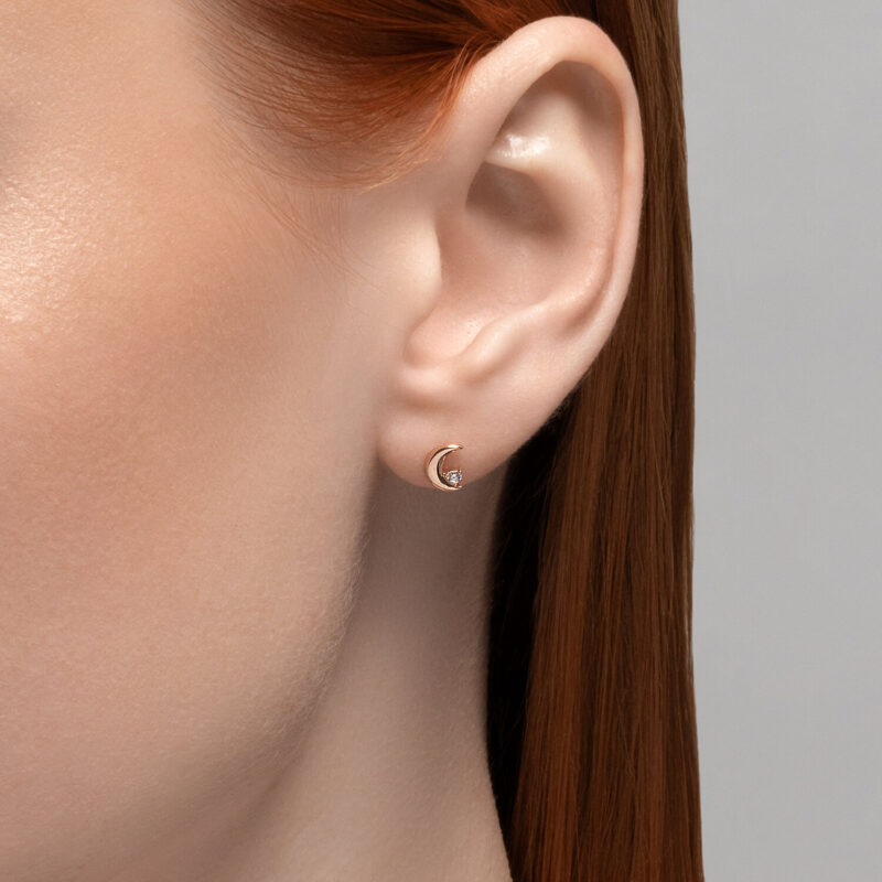 Crescent Moon Gold Earring with Cubic Zirconia - Image 3