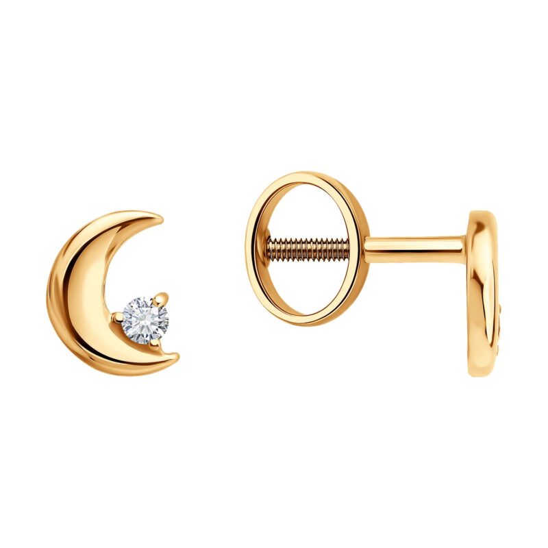 Crescent Moon Gold Earring with Cubic Zirconia - Image 2