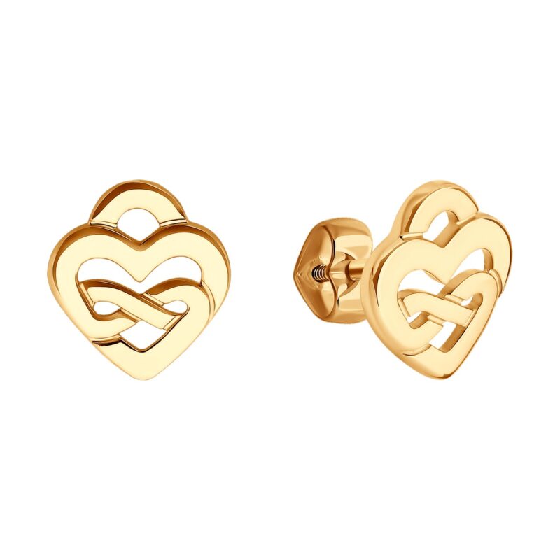 Interlocking Hearts Gold Stud Earrings - Image 2