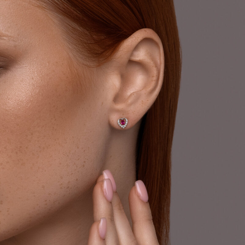 Ruby Radiance Heart Stud Earrings - Image 3