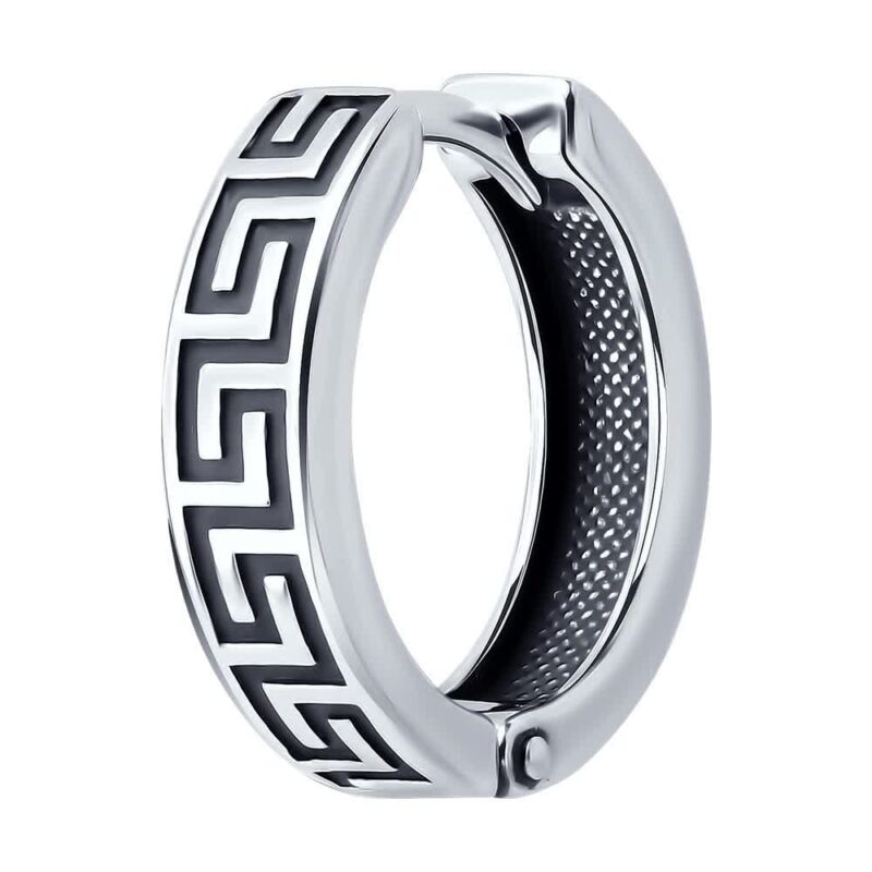 Meander Pattern Silver Huggie Earring