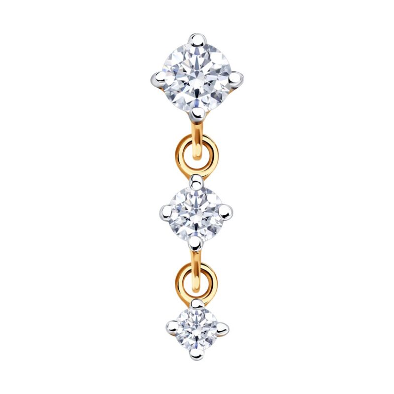Triple Drop Gold Stud Earring with Cubic Zirconia - Image 2