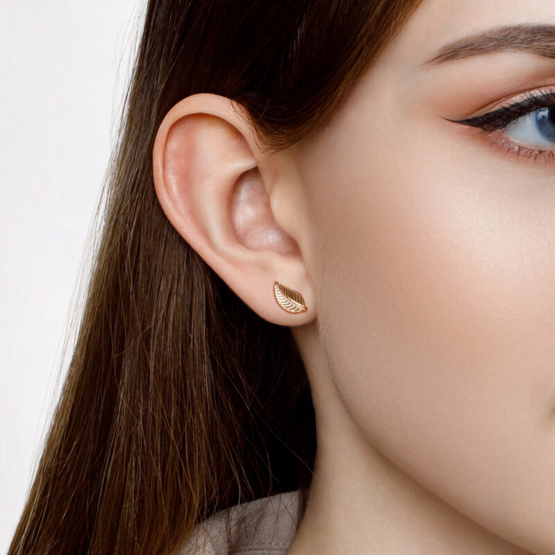 Golden Leaf Stud Earrings - Image 3