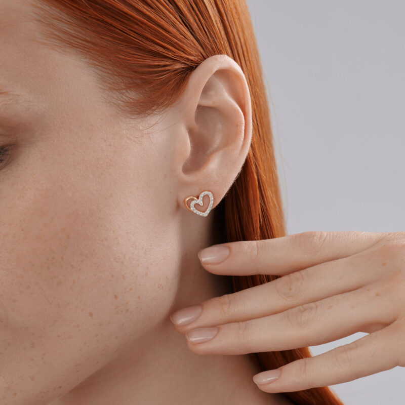 Love Knot Gold Earrings with CZ - Image 3