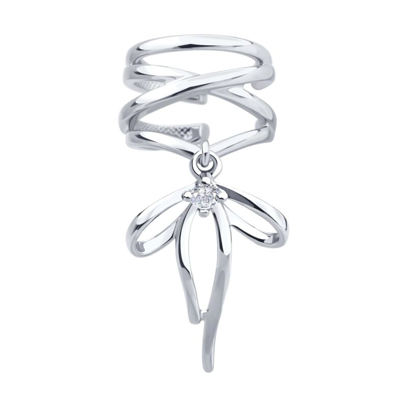 Chic silver ear cuff earring adorned with sparkling cubic zirconia