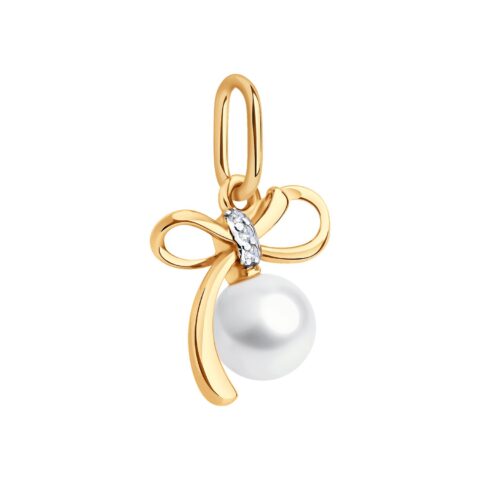 Golden Bow Pearl & Diamond Pendant
