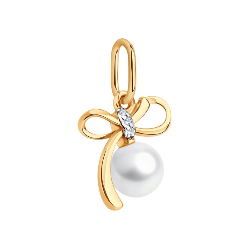Golden Bow Pearl & Diamond Pendant