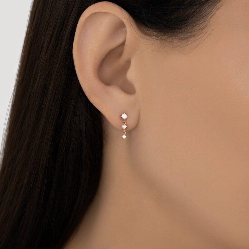Triple Drop Gold Stud Earring with Cubic Zirconia - Image 4