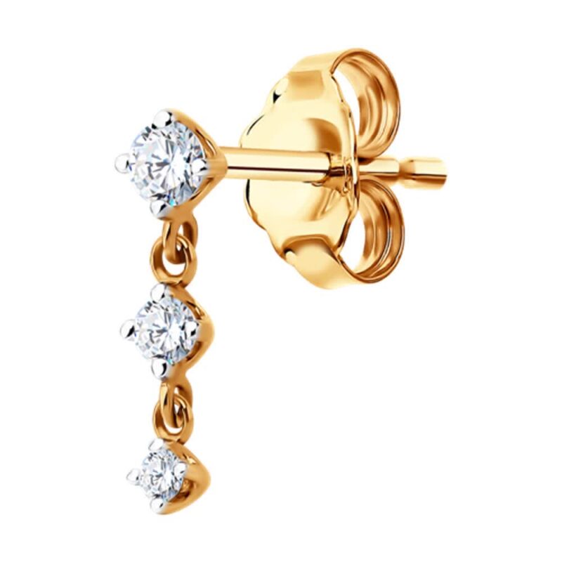Triple Drop Gold Stud Earring with Cubic Zirconia