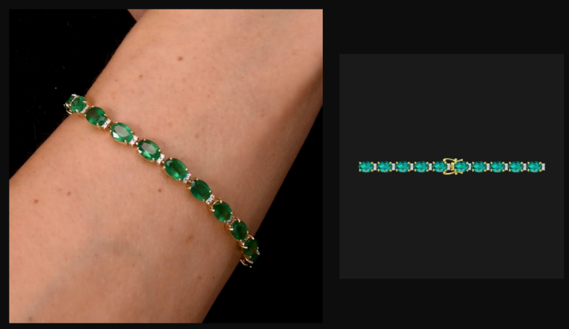 Emerald & Diamond Regal Tennis Bracelet in Yellow Gold - Image 4