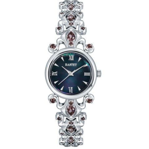 Bastet Ornate Silver-Tone Gemstone Watch