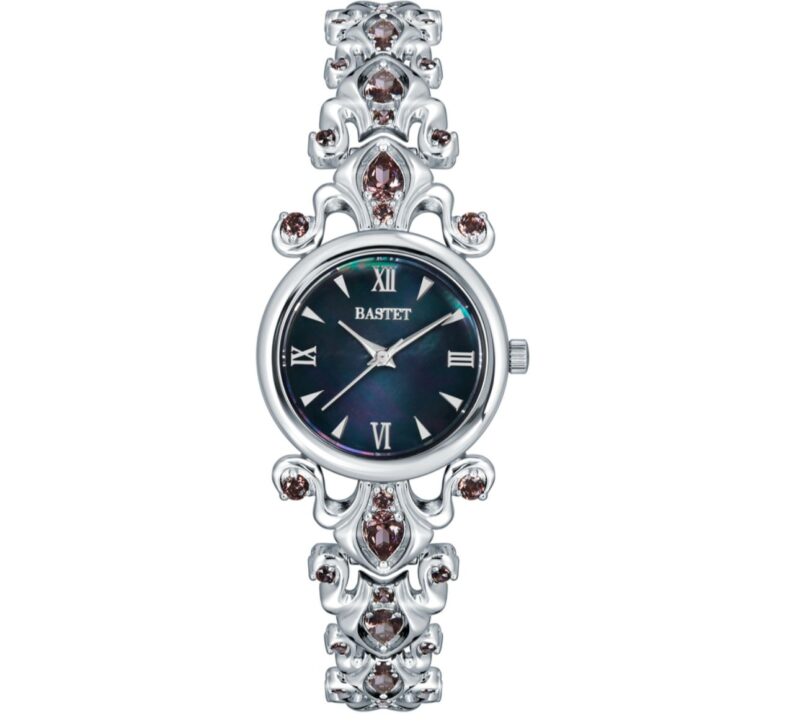 Bastet Ornate Silver-Tone Gemstone Watch