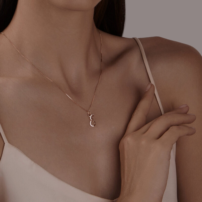 Gold & Zirconia Cursive 'e' Pendant - Image 3