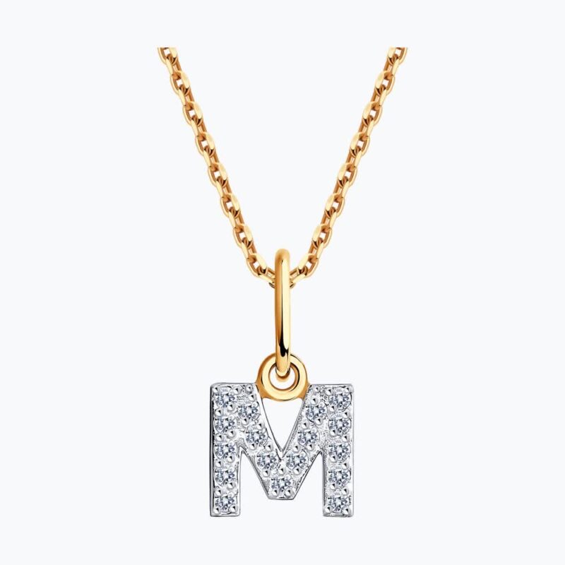 Pave Initial 'M' Gold & Zirconia Pendant