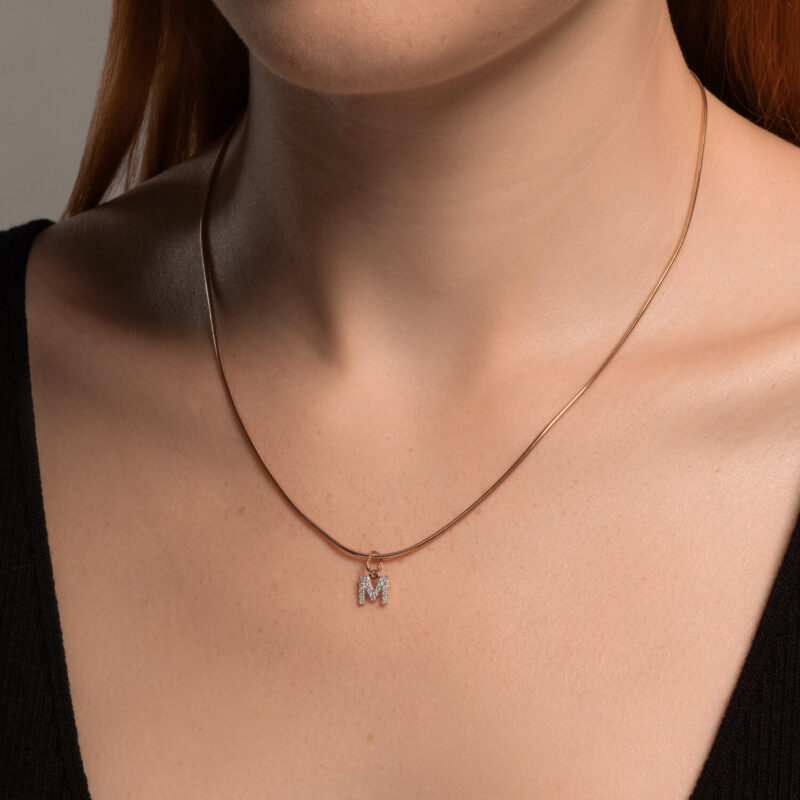 Pave Initial 'M' Gold & Zirconia Pendant - Image 3