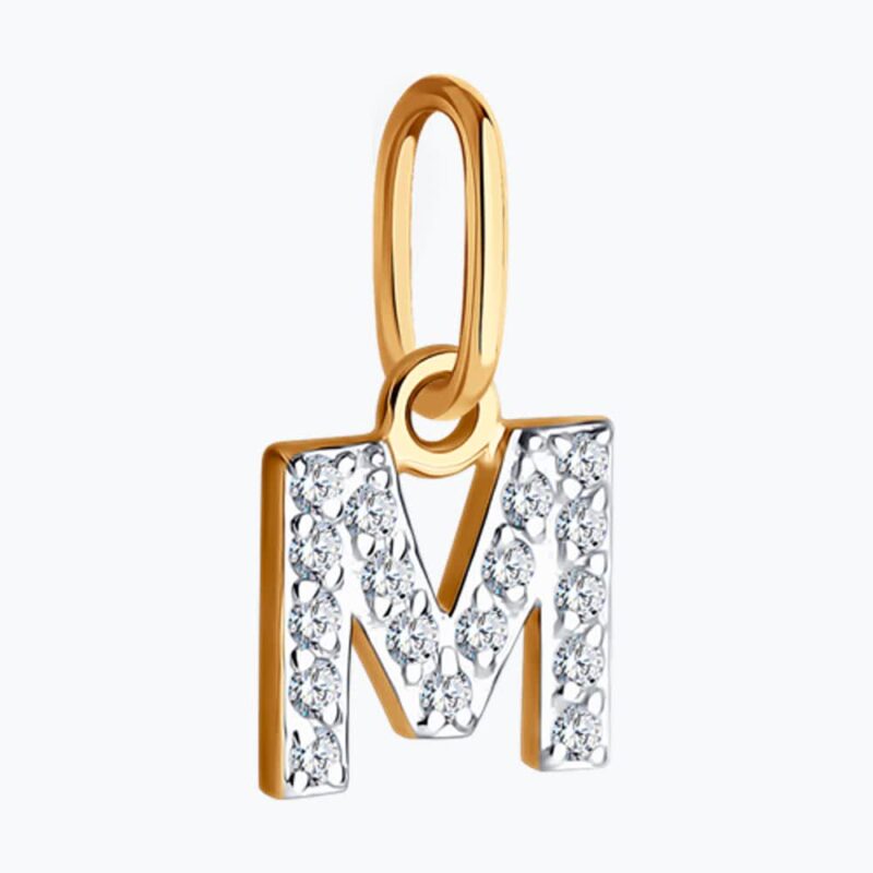 Pave Initial 'M' Gold & Zirconia Pendant - Image 2