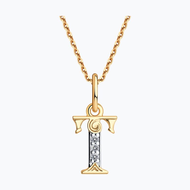 Ornate Gold Letter 'T' with Zirconia