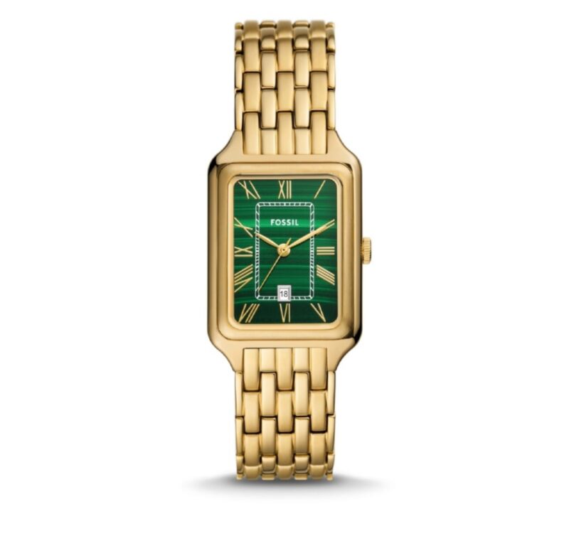 Fossil Malachite Green Rectangular Gold Watch