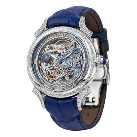 NIKA EXCLUSIVE Women’s Silver Diamond & Topaz Watch   – Skeleton Mechanical Timepiece